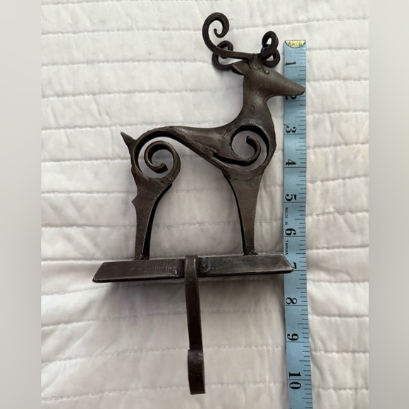 Vtg Brown Metal Reindeer Stocking Holder Heavy Rustic Christmas Hanger - Picture 5 of 8